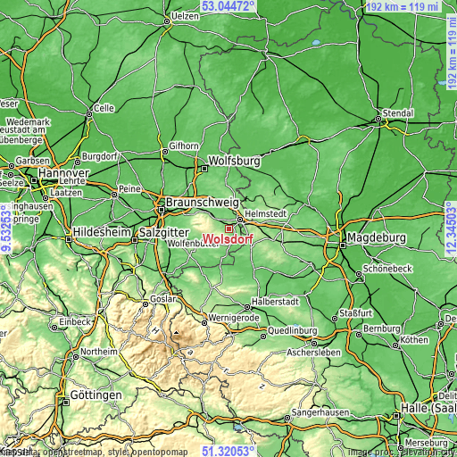 Topographic map of Wolsdorf