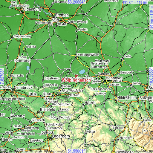 Topographic map of Wölpinghausen