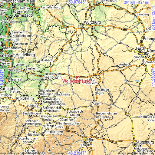 Topographic map of Wolpertshausen