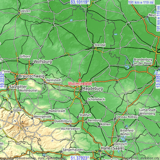 Topographic map of Wolmirstedt