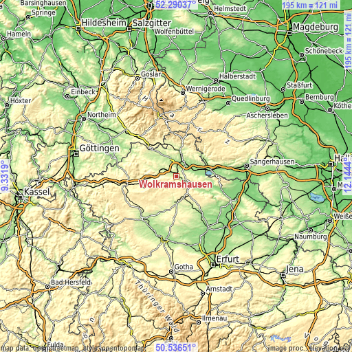 Topographic map of Wolkramshausen