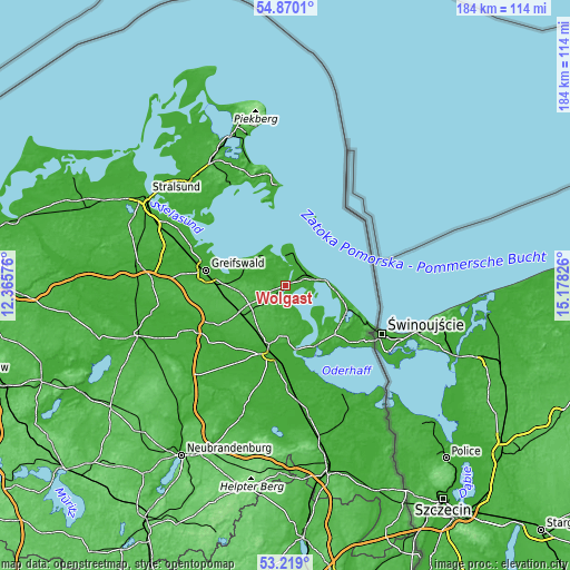 Topographic map of Wolgast