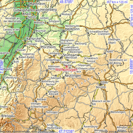 Topographic map of Wolfschlugen