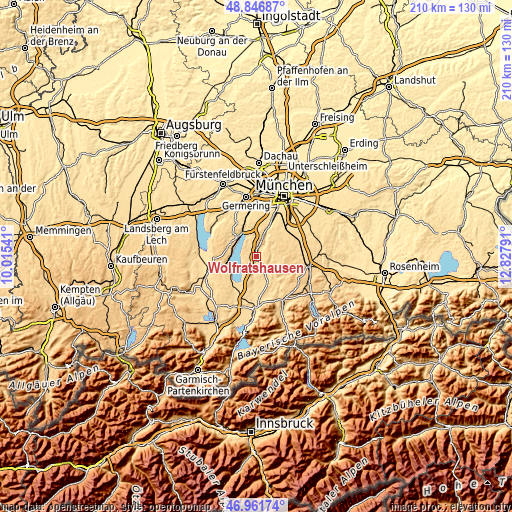 Topographic map of Wolfratshausen