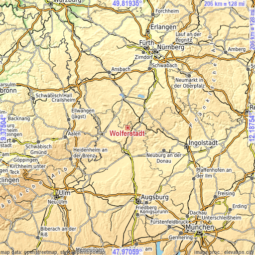 Topographic map of Wolferstadt