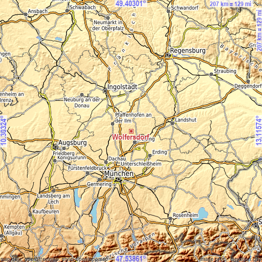 Topographic map of Wolfersdorf