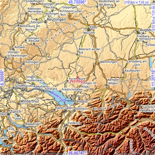 Topographic map of Wolfegg