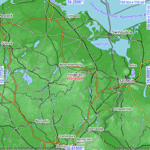 Topographic map of Woldegk