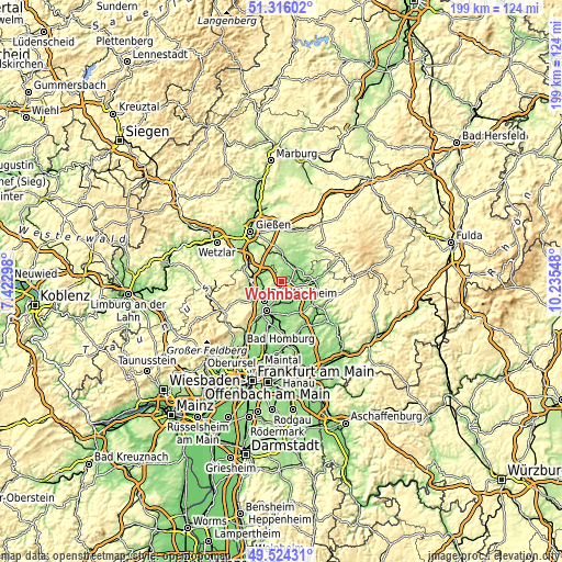 Topographic map of Wohnbach