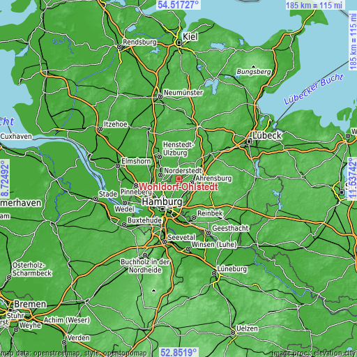 Topographic map of Wohldorf-Ohlstedt