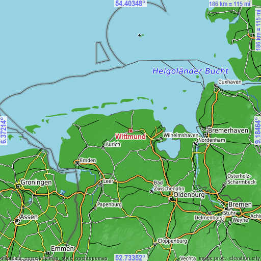 Topographic map of Wittmund