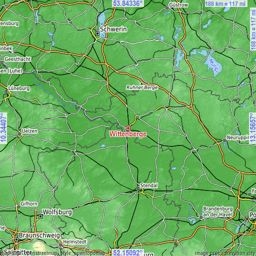 Topographic map of Wittenberge