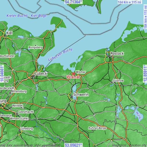 Topographic map of Wismar