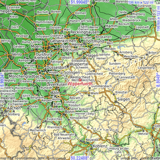 Topographic map of Wipperfürth