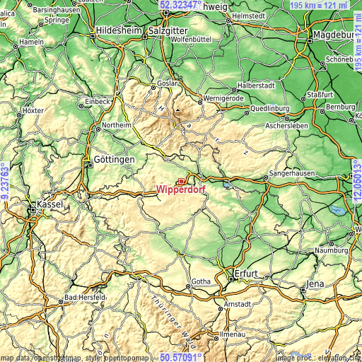 Topographic map of Wipperdorf