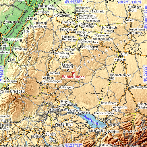 Topographic map of Winterlingen