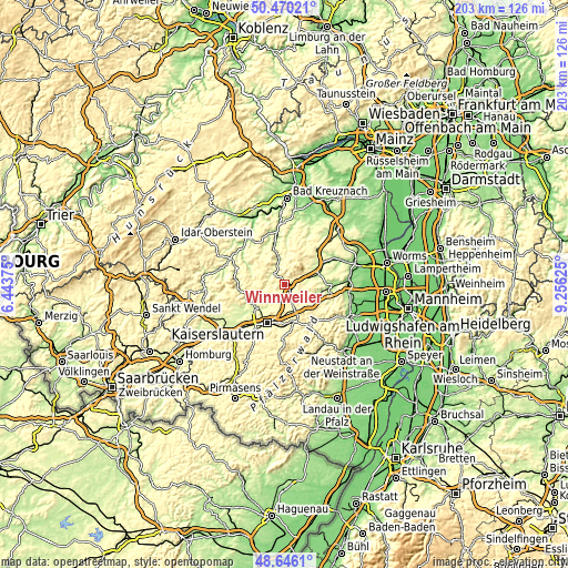 Topographic map of Winnweiler