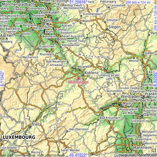 Topographic map of Winningen