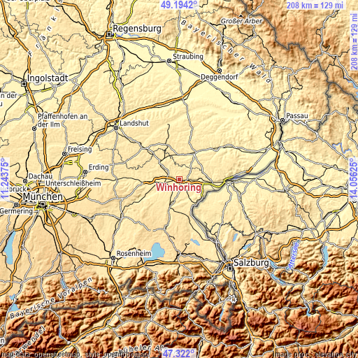 Topographic map of Winhöring