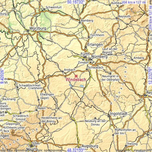 Topographic map of Windsbach