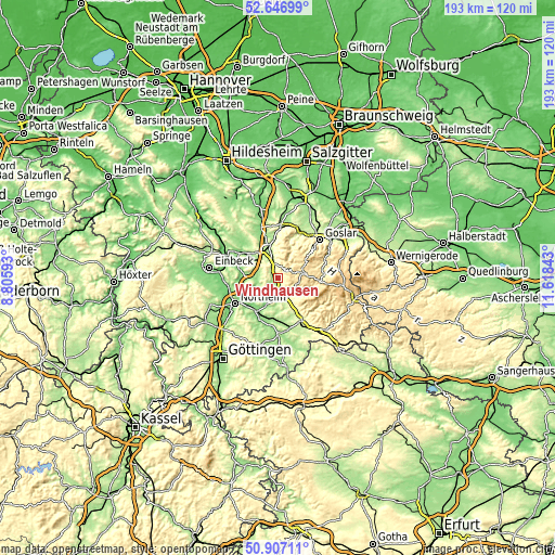 Topographic map of Windhausen