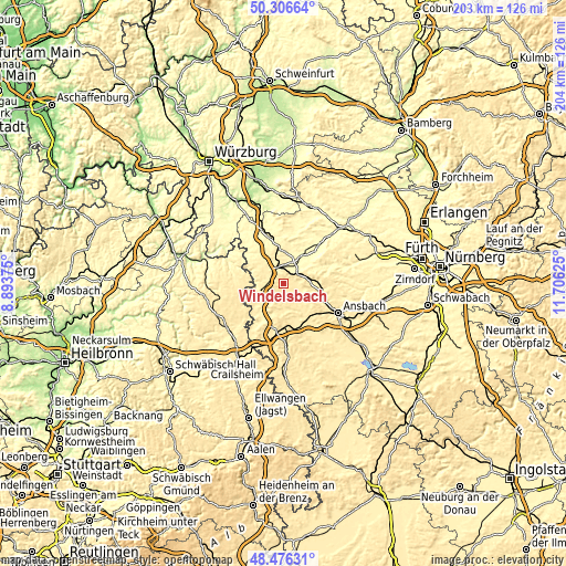 Topographic map of Windelsbach