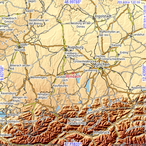 Topographic map of Windach