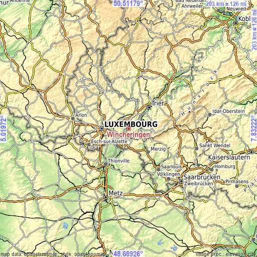 Topographic map of Wincheringen