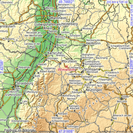 Topographic map of Wimsheim