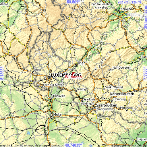 Topographic map of Wiltingen