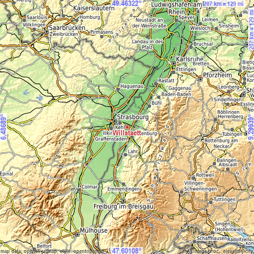 Topographic map of Willstätt