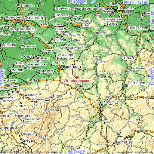 Topographic map of Willebadessen