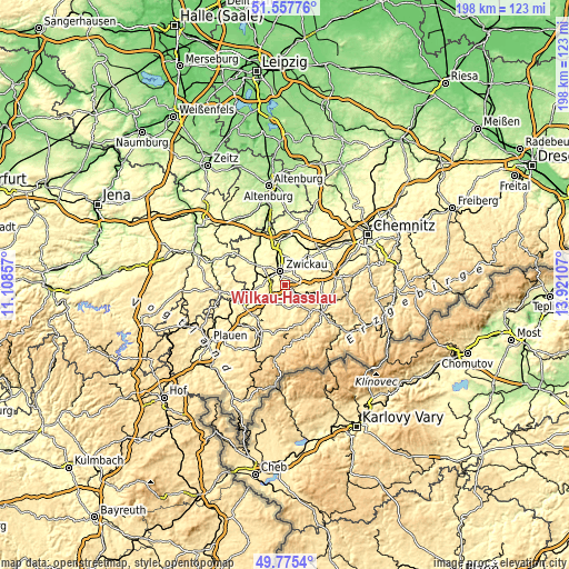 Topographic map of Wilkau-Haßlau