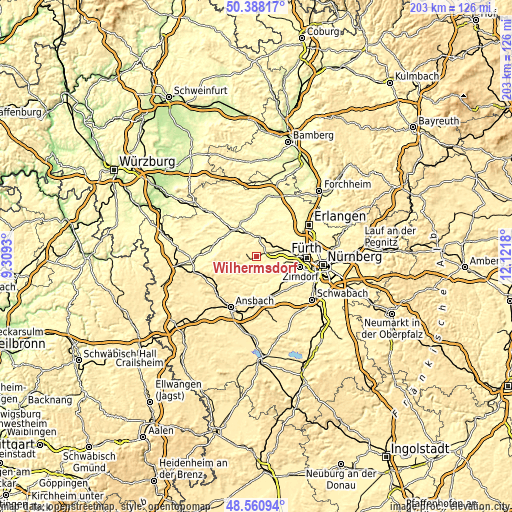 Topographic map of Wilhermsdorf