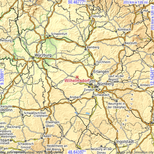 Topographic map of Wilhelmsdorf
