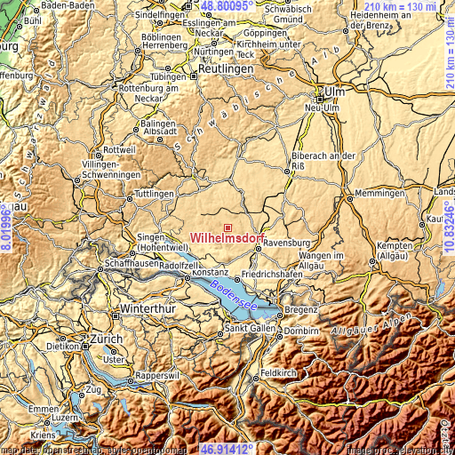 Topographic map of Wilhelmsdorf