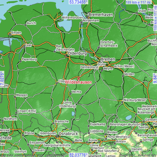 Topographic map of Wildeshausen