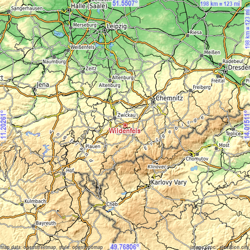 Topographic map of Wildenfels