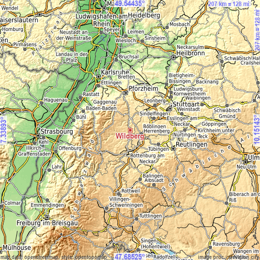 Topographic map of Wildberg