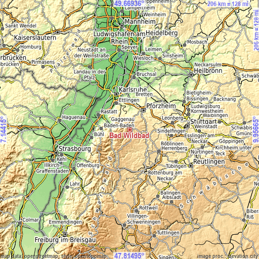 Topographic map of Bad Wildbad
