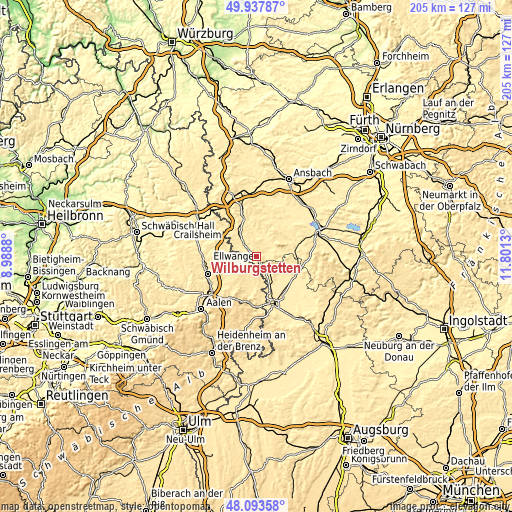 Topographic map of Wilburgstetten