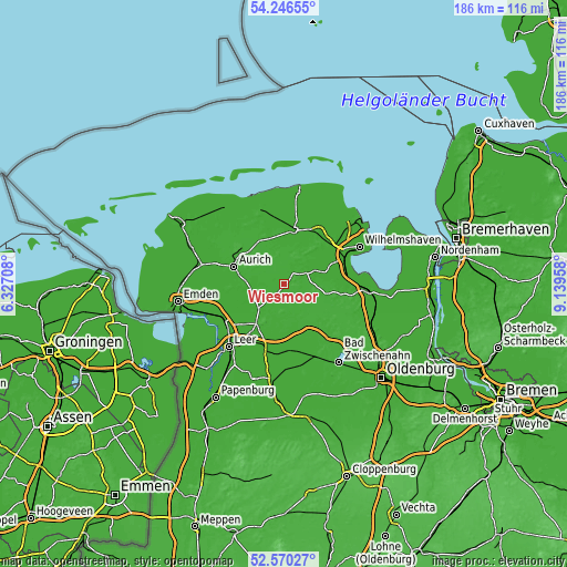 Topographic map of Wiesmoor