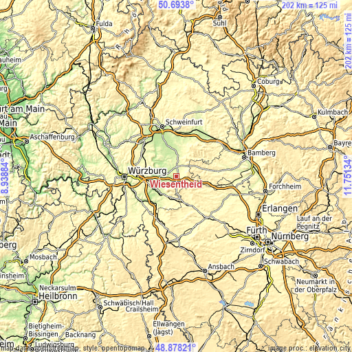 Topographic map of Wiesentheid