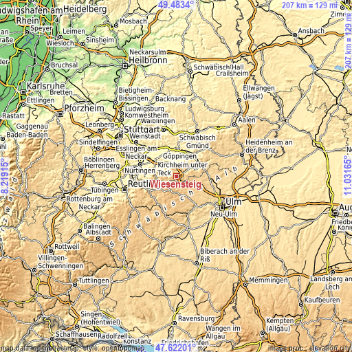 Topographic map of Wiesensteig