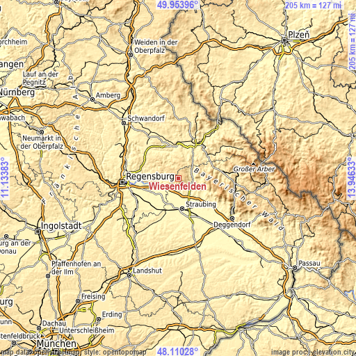 Topographic map of Wiesenfelden