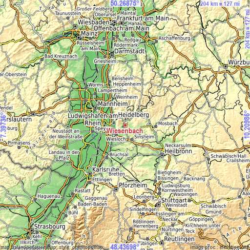 Topographic map of Wiesenbach