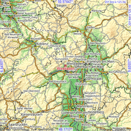 Topographic map of Wiesbaden