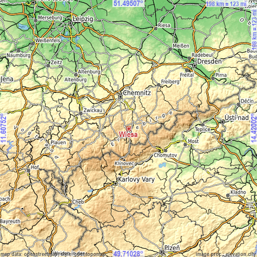 Topographic map of Wiesa