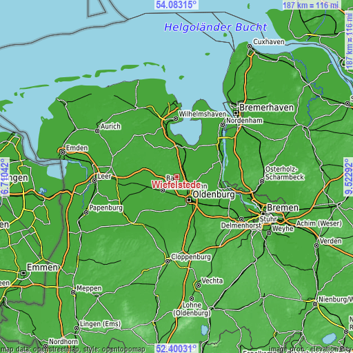 Topographic map of Wiefelstede