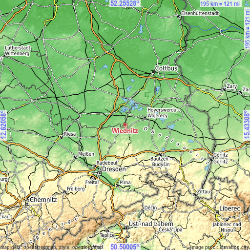 Topographic map of Wiednitz